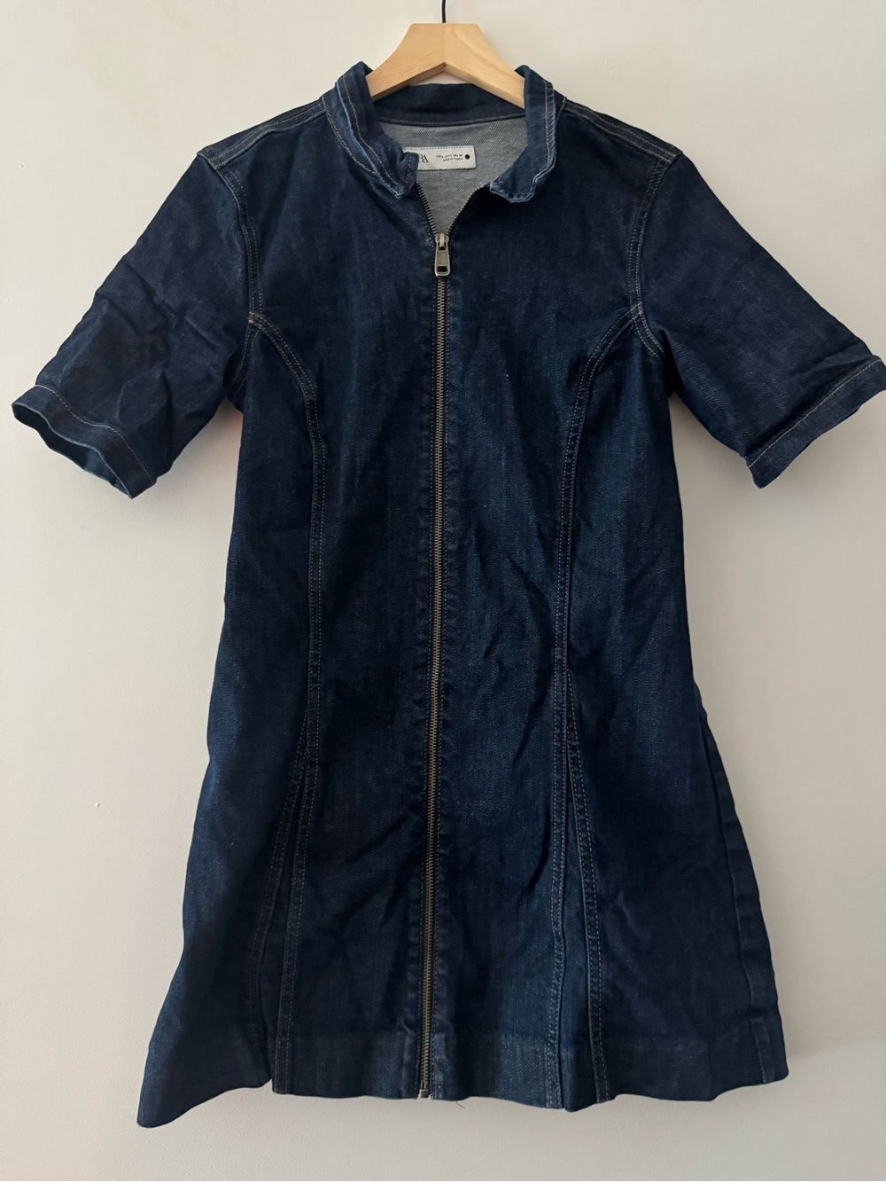 Zara Dark Blue Denim Mini Dress with Front Zip